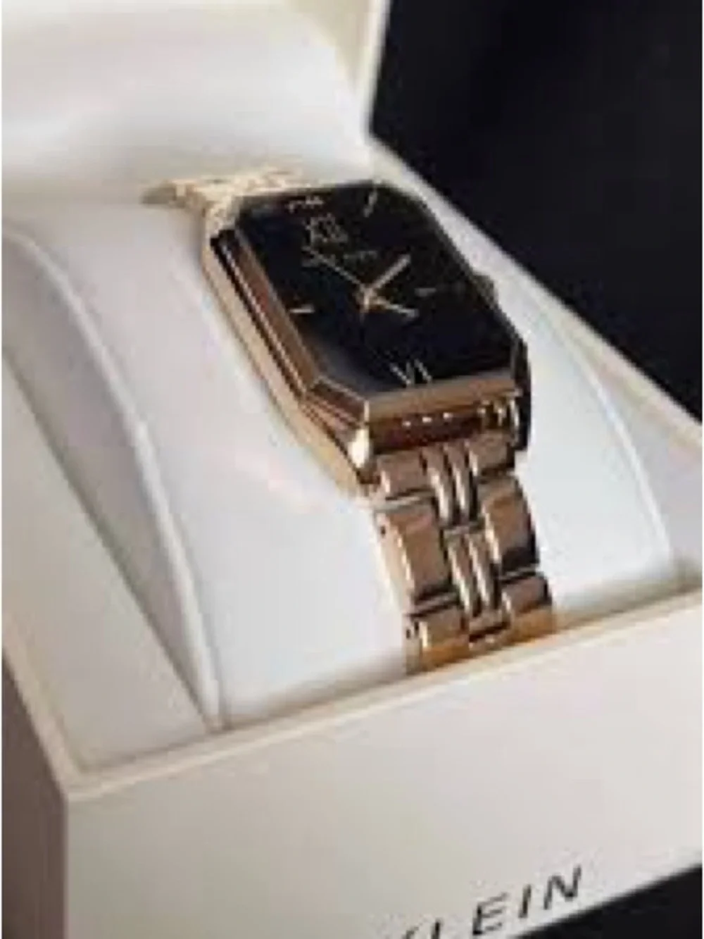 Anne Klein Gold-Tone Bracelet Watch with Black Rectangular Dial